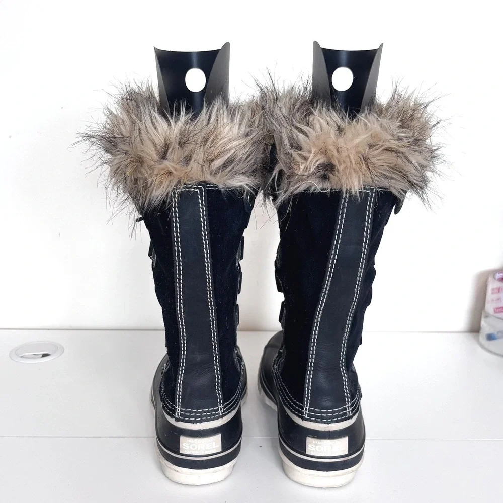 SOREL Womens Joan of Arctic Winter Boot 6 Black Suede Waterproof Faux Fur Snow